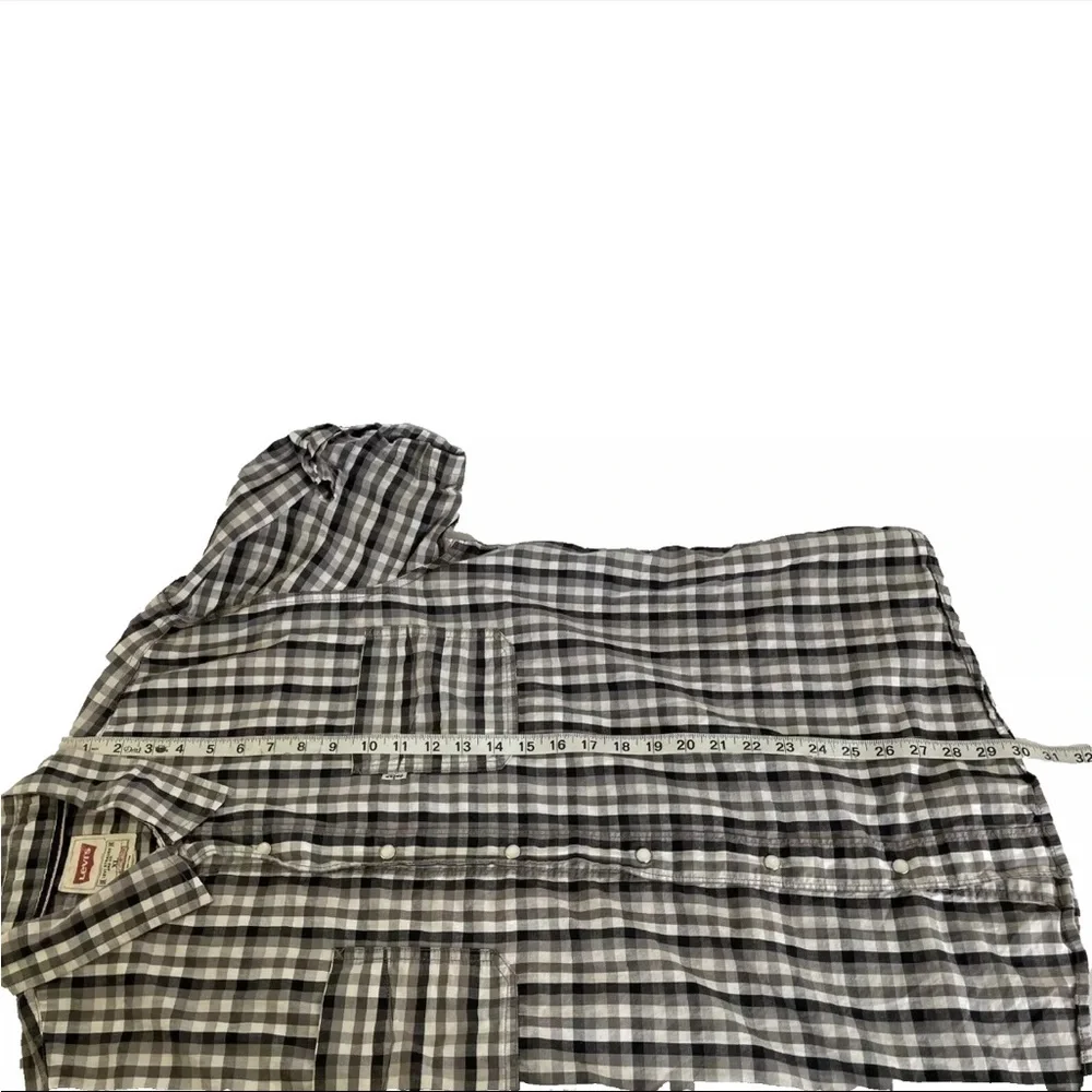 Mens Levi’s Short Sleeve Pearl Snap Shirt Sz XL‎ Black White Check Modern Fit